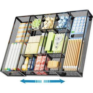Expandable Mesh Desk Drawer Organizer Tray with Dividers for Office Makeup